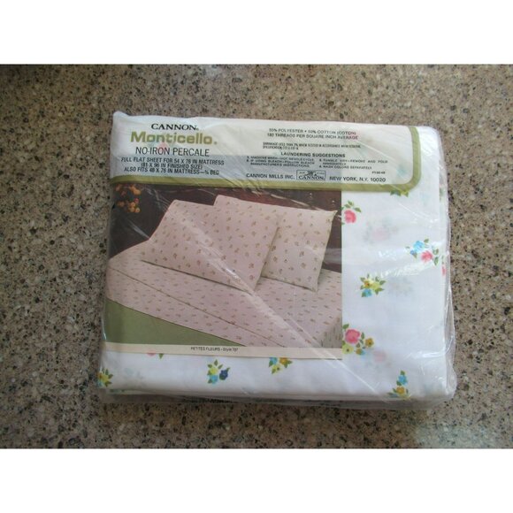 VTG Cannon Monticello No-Iron Percale Full Flat Sheet Petites Fleurs  81 x 96 - Picture 3 of 9